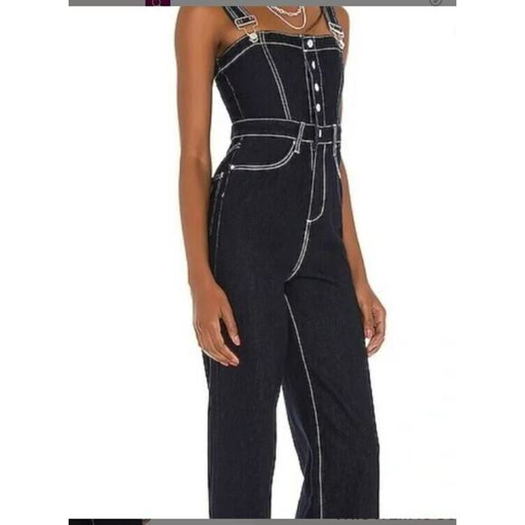 New WeWoreWhat Revolve Corset Overalls Stretch Denim Dark Wash Medium MSRP $198 - Picture 3 of 12
